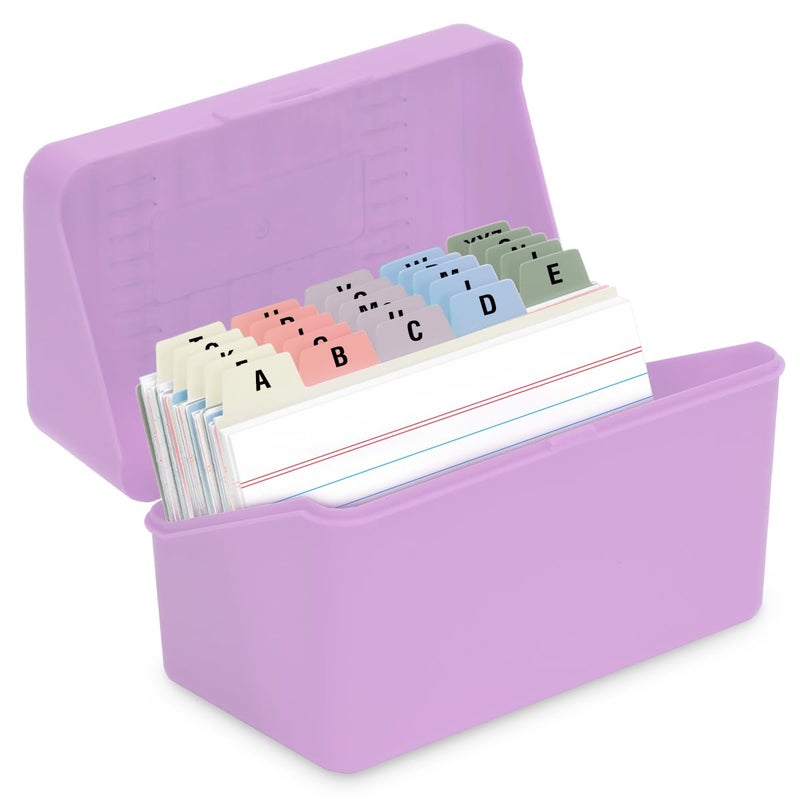 H4D 3x5 Index Card Holder with 100 Heavyweight Ruled Index Cards and 25 Plastic Dividers, Light Purple - Image 1